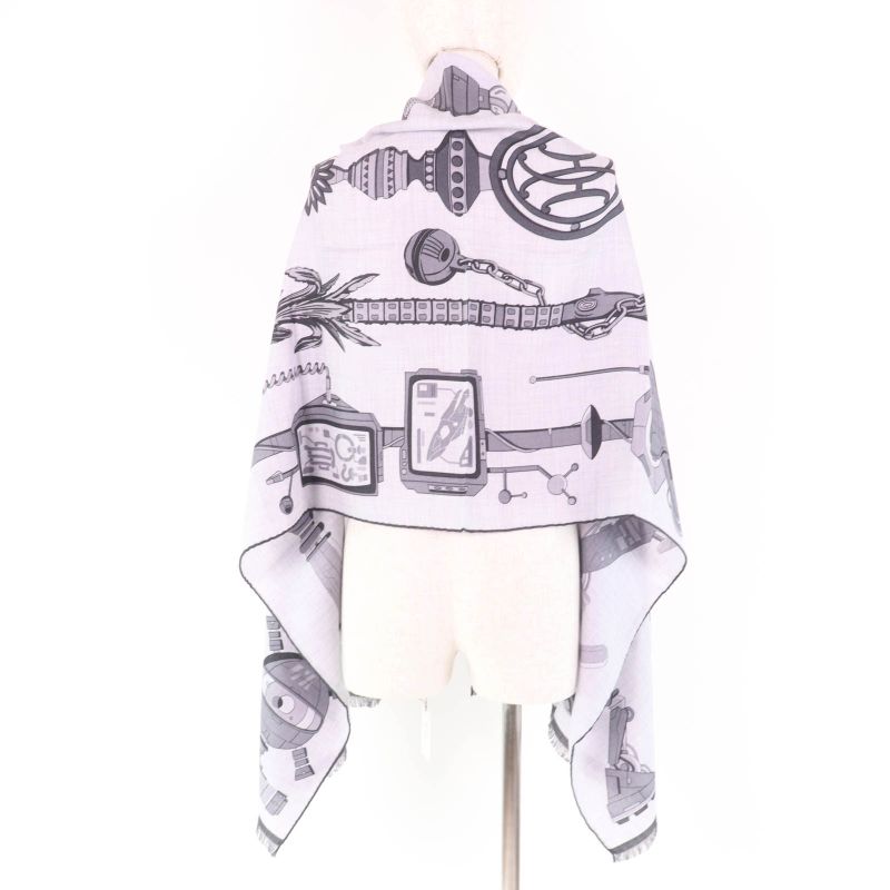 Hermes Rectangle 63 X 180cm (70.87in) Catsouna Cashmere Silk Gris Cine Clesle /