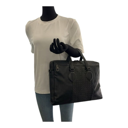 Bottega Veneta Intrecciato Black Silver Hardware Leather Business Bag Briefcase