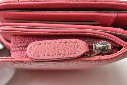 Chanel Wallet Chanel 2 Fold Wallet Leather Quilted Stitching Rose Silver