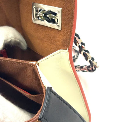 Fendi Baguette Chain Shoulder Leather Orange Brown And Black Shoulder Bag Silver