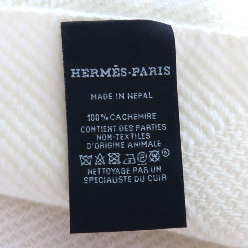 Hermes Chevron Zoom 100% Cashmere Leather With Logo Patch Fringe Shawl Scarf