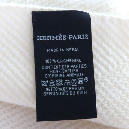 Hermes Chevron Zoom 100% Cashmere Leather With Logo Patch Fringe Shawl Scarf