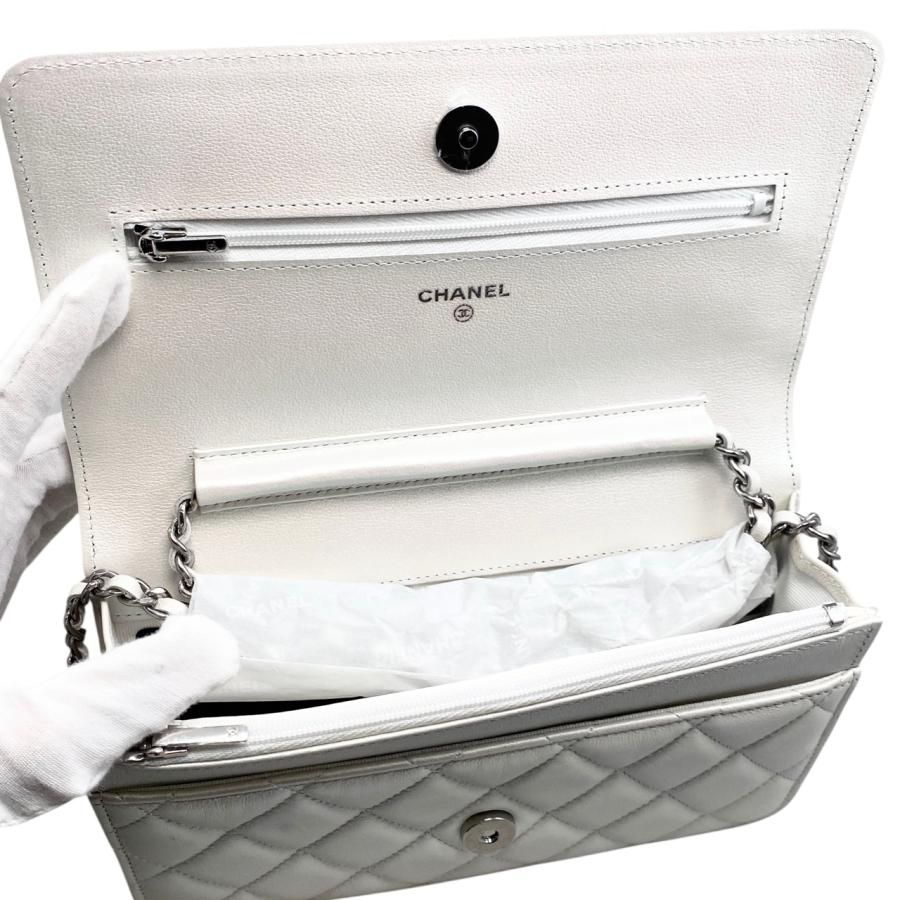 Chanel Shoulder Bag Ribbon Chain Wallet Matelasse Lambskin Coco Mark Pearly