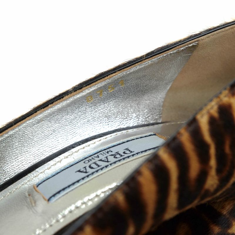Prada Pumps Shoes Women Leather Dark Brown 8751 Leopard Chunky Heel High Heel