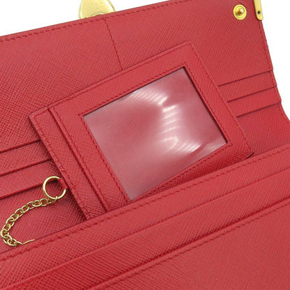 Prada Long Wallet Caier Wallet Saffiano Leather Fuoco Gold Hardware Red