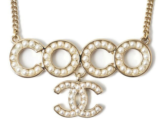Chanel Necklace Pendant Chanel Coco Mark CC Pearl Motif Gold White