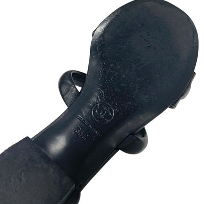 Chanel Sandals Shoes Leather Black Gold Coco Mark Icon Metal Strap Matelasse