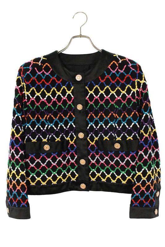 Chanel P72503v64213 Coco Mark Button No Collar Jacket Women's 42