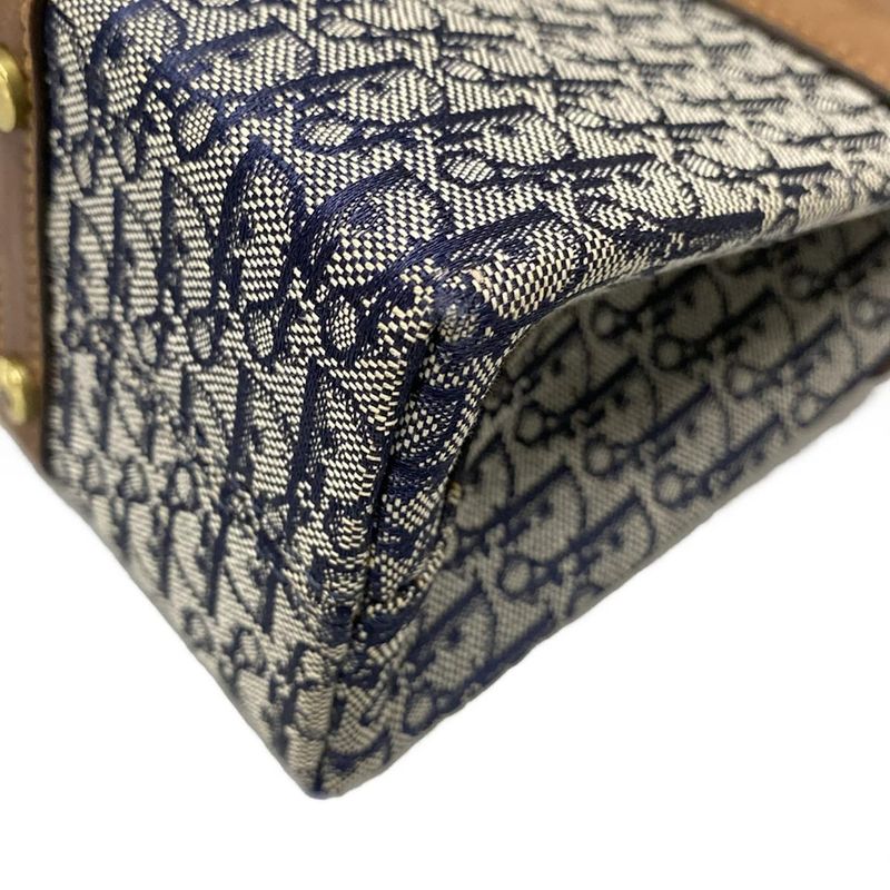 Dior/christian Dior Handbag Street Chic Navy Ivory And Dark Brown Leather