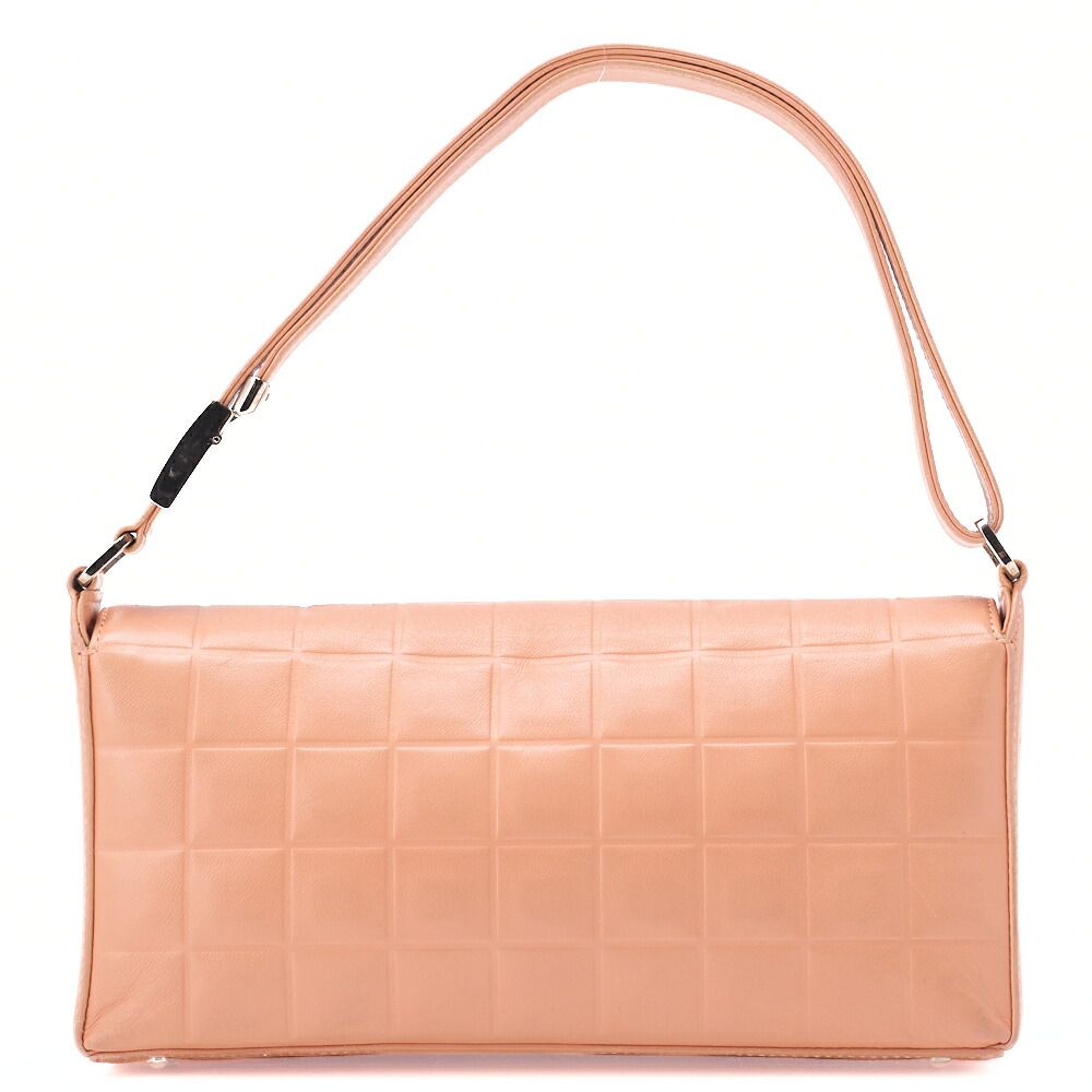 Chanel One Shoulder Bag Choco Bar Coco Mark Lambskin Salmon Pink With Silver