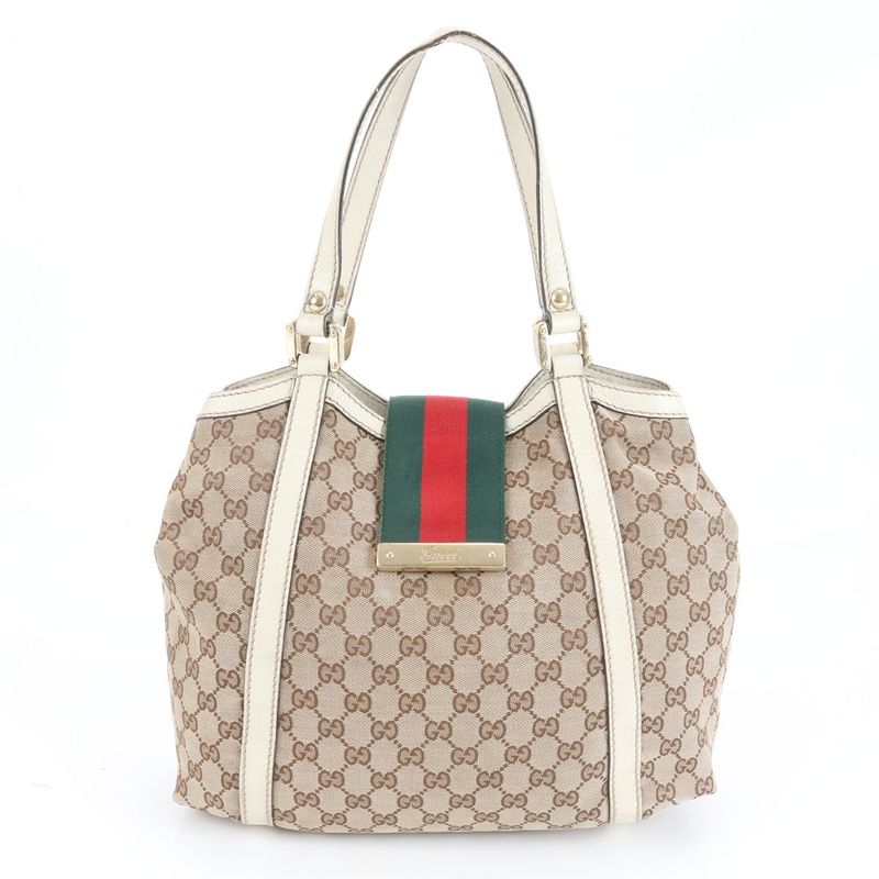 Gucci GG Canvas Sherry Line Leather Tote Bag Shoulder Hand 233607 Women EME