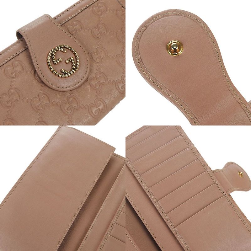 Gucci W Hook Long Wallet Fold Guccissima GG Pink Beige Leather Wallet Ladies