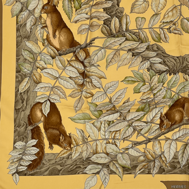 Hermes Carre 90 Casse Noisette Nutcracker Squirrel Pattern Nuts Scarf Silk