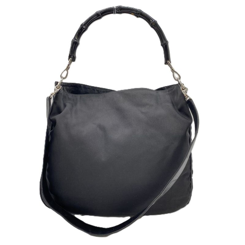 Gucci Old Gucci 001-1577 Bamboo 2WAY Shoulder Bag Handbag Nylon Leather Black