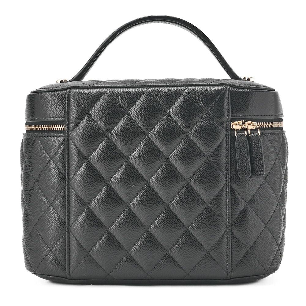 Chanel Matelasse Vanity Handbag Caviar Skin Black With Gold Hardware Ladies Bag