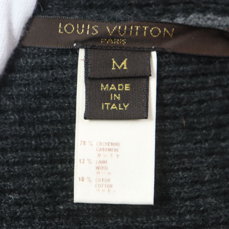 Louis Vuitton Cashmere Wool LV Logo Embroidered Knit Cap Gray Black Navy M