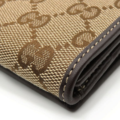 Gucci Long Wallet 245723 GG Canvas Leather Brown Beige Gold Hardware W Hook