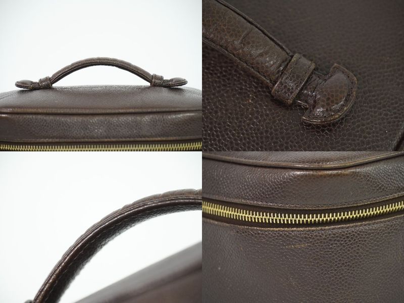 Authentic Chanel Coco Mark Vanity Bag Handbag Cosmetic Pouch Caviar Skin