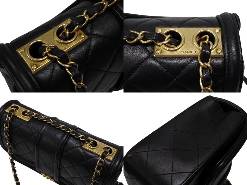 Chanel S Flap Chain Shoulder Bag CC Logo Lambskin Black Gold — view 5