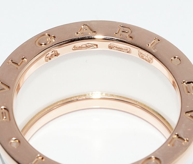Bulgari Ring 18K Pink Goldx White Ceramic Bzero1 Ring 4 Bands 346518