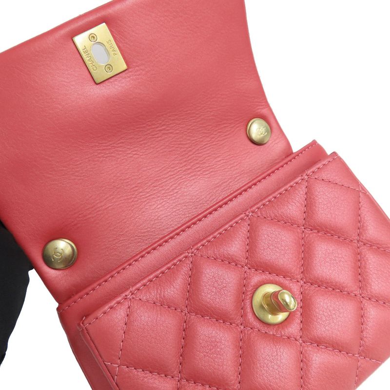 Chanel Top Handle Mini Flap Bag Pink As1226 Matelasse Lambskin Women's