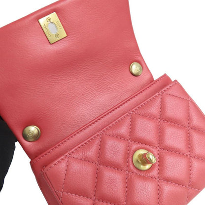Chanel Top Handle Mini Flap Bag Pink As1226 Matelasse Lambskin Women's