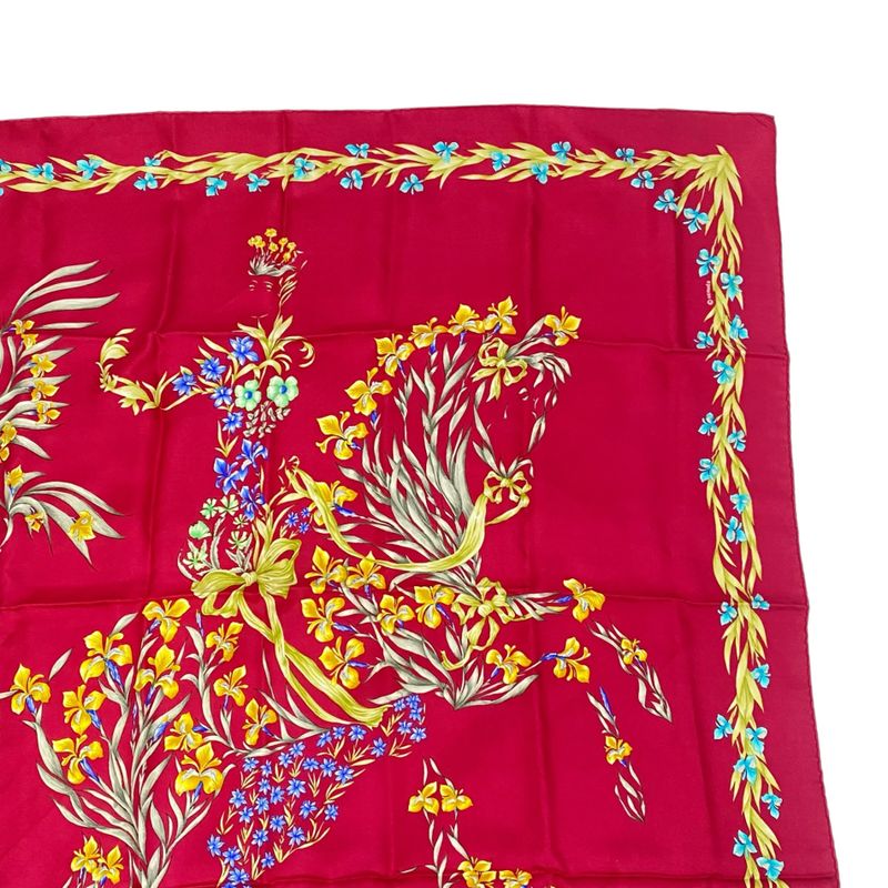 Hermes Carre 90 Scarf Silk Hd'origny Blooming Horse Red