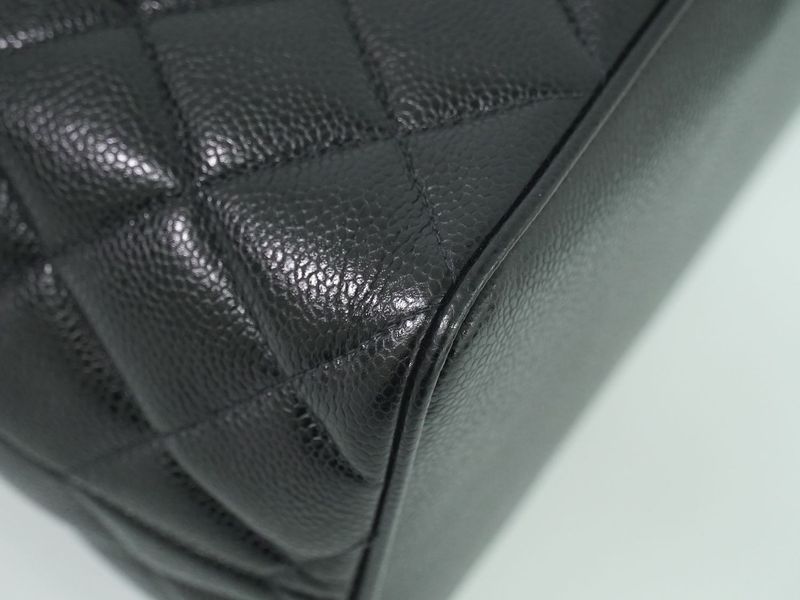 Authentic Chanel Coco Mark Revival Tote Handbag Caviar Skin Leather Black Coco