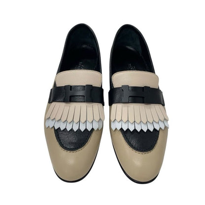 Hermes Royal Loafer Leather Shoes Leather Beige Black White Hhardware Constance