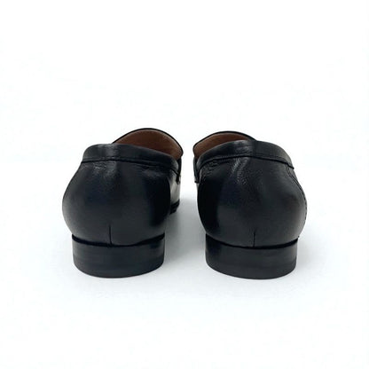 Hermes Paris Loafers Shoes Leather Black Silver Moccasins Flat Hhardware