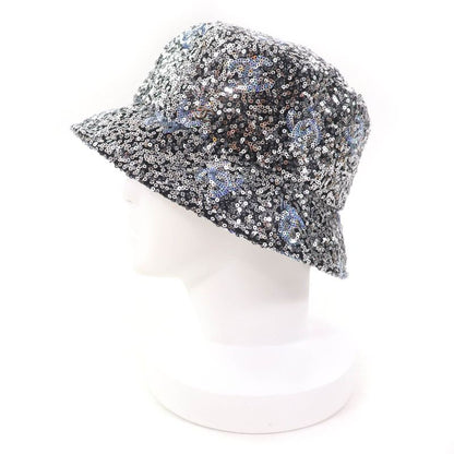 CHANEL 24C Sequined Coco Mark Bucket Hat Silver M Ladies