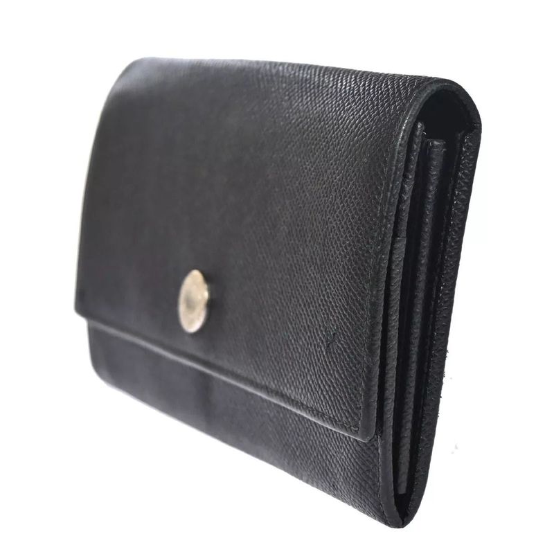 Bvlgari Logo Long Wallet Fold Wallet Black Silver 07bs058