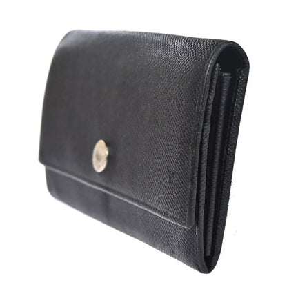 Bvlgari Logo Long Wallet Fold Wallet Black Silver 07bs058