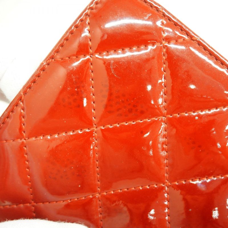 Chanel Wallet Matelasse Brilliant Patent Leather Red Silver Hardware Women