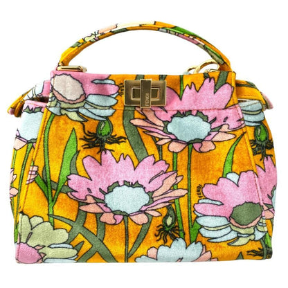 Fendi Peekaboo Iconic Velour Orange Yellow Shoulder Bag Handbag With