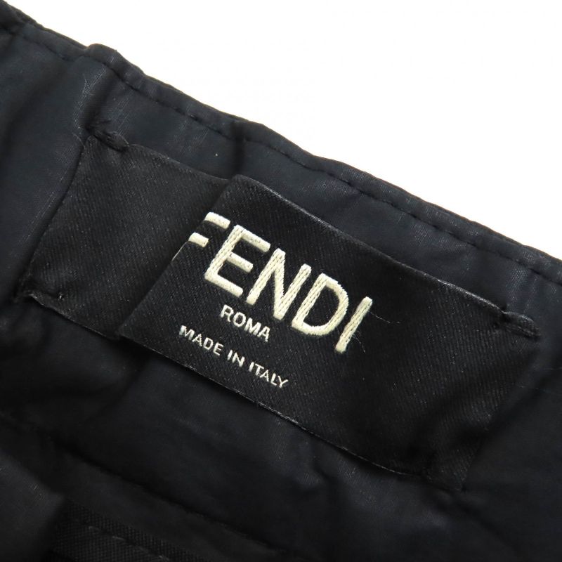 Fendi 2021 Fb0741 AHV5 100% Cotton Logo Buckle Belt Design Easy Pants Black 50