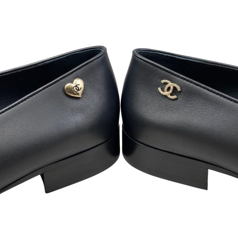 Chanel Loafers Coco Mark Heart Moccasins G45626 B16465 94305 Size 37 Calfskin