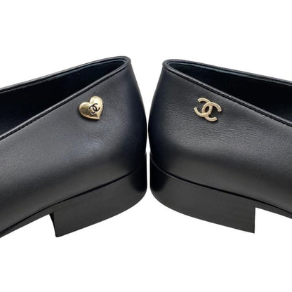 Chanel Loafers Coco Mark Heart Moccasins G45626 B16465 94305 Size 37 Calfskin