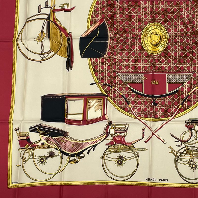 Hermes Carre 90 Scarf Folded Covered Carriage Silk Red