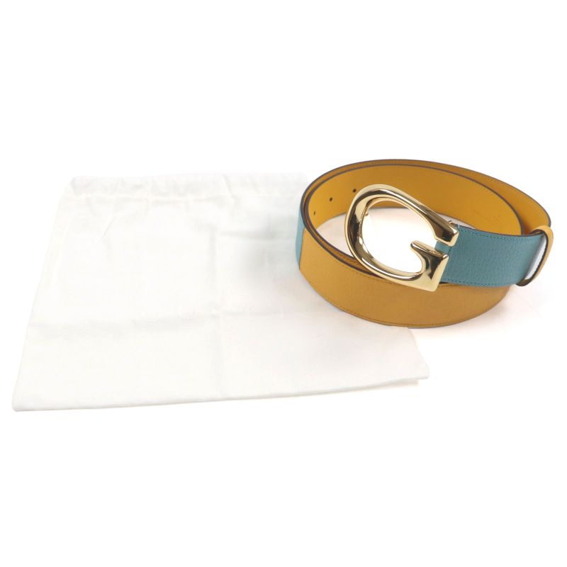 Gucci Memorable Buckle 709954 G Logo Buckle Bicolor Leather Belt Yellow Blue