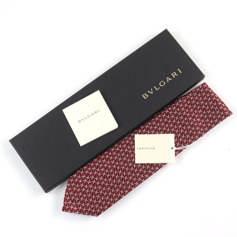 Bvlgari 100% Silk Sette Pieghe Wide Tie Tie Red All Over With Box Made In Italy