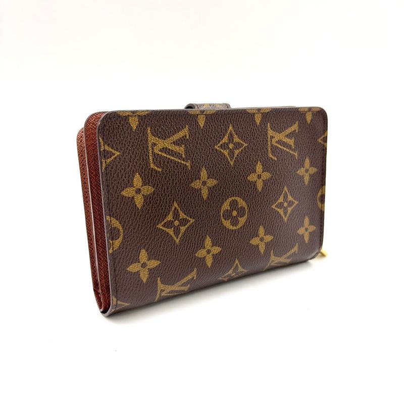 Louis Vuitton Porte Papier Zip Monogram PVC Brown Bifold Wallet Gold M61207