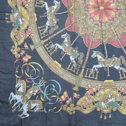 Hermes Carre 140 Large LUNA PARK Amusement Park Scarf Silk Black