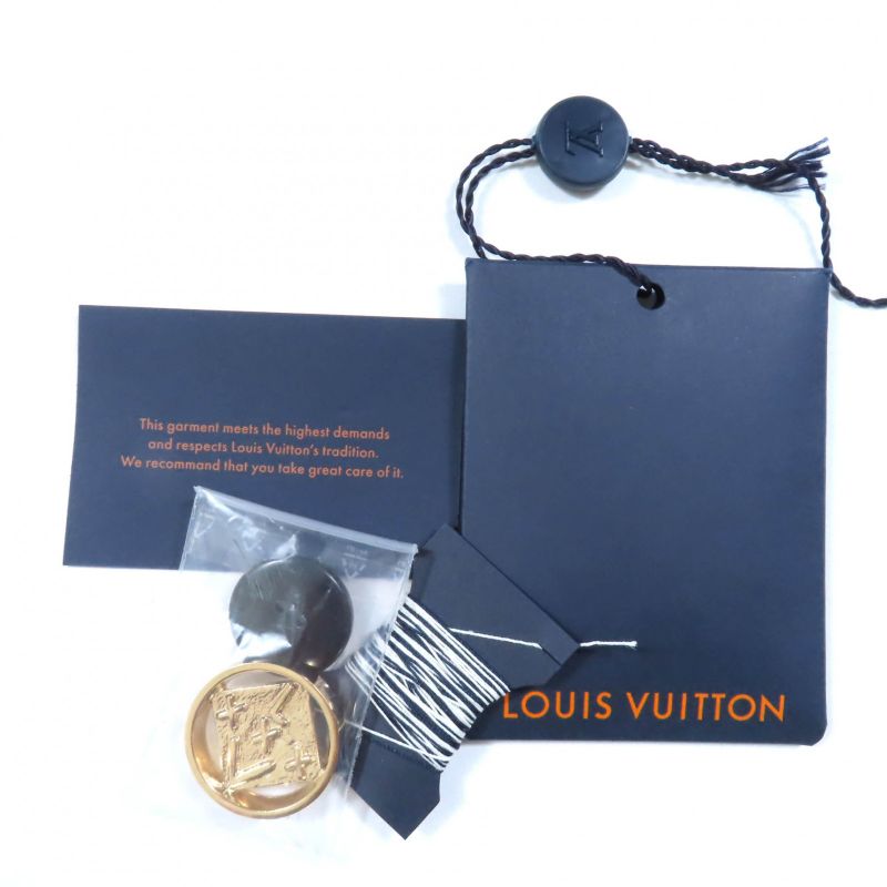 Louis Vuitton Wool Silk Blend LV Logo Gold Button Double Breasted Jacket Navy