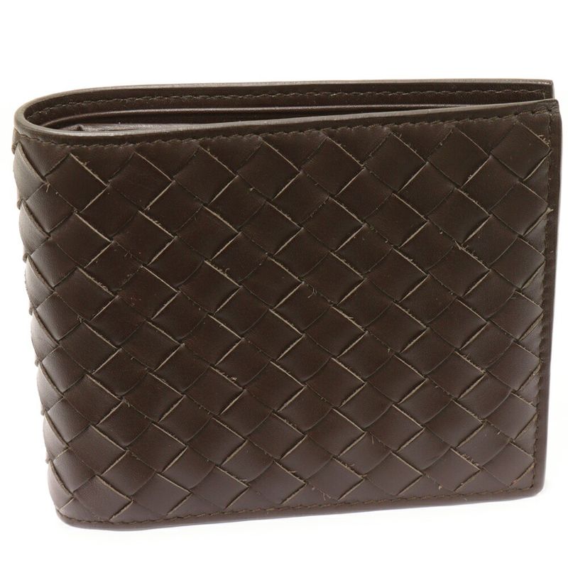 Bottega Veneta Bifold Billfold Without Coin Purse Intrecciato Calf Dark Brown