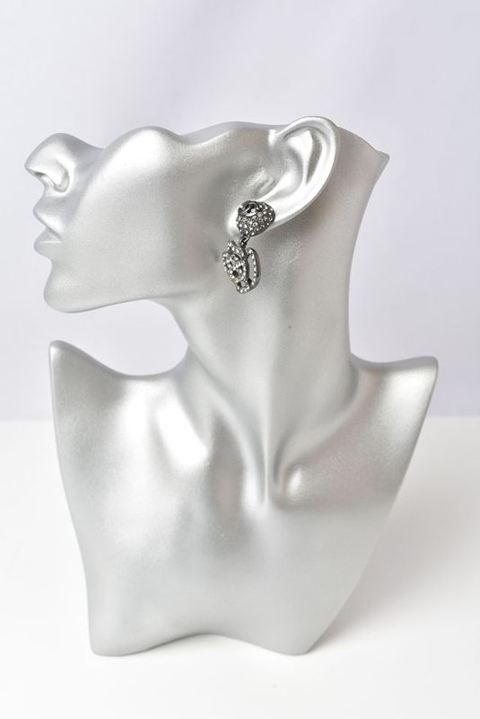 Chanel Earrings Camellia Motif With Coco Mark Rhinestones In Chrome Silver