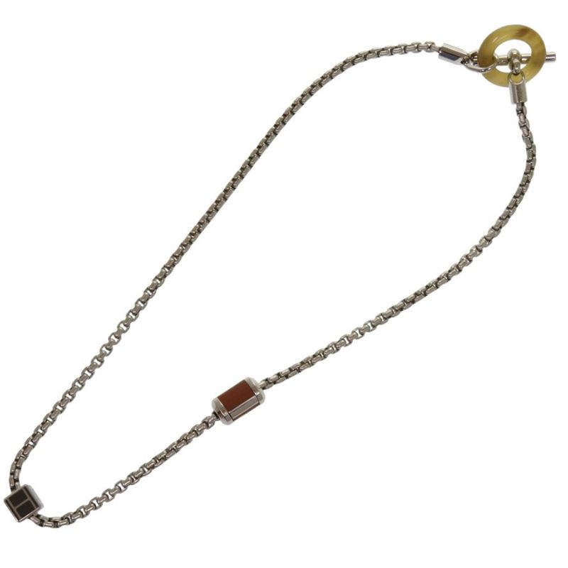 Hermes Meri Mello Metal Buffalo Horn Silver Ash Necklace 0812 Hermes