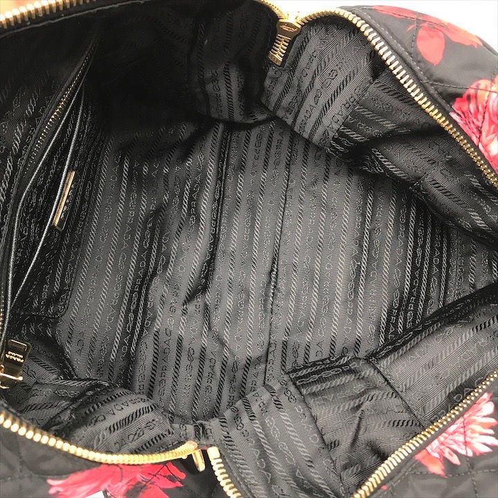 Prada Nylon Quilted Flower Boston Bag Black