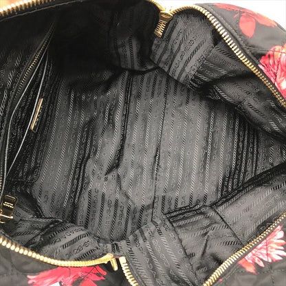 Prada Nylon Quilted Flower Boston Bag Black