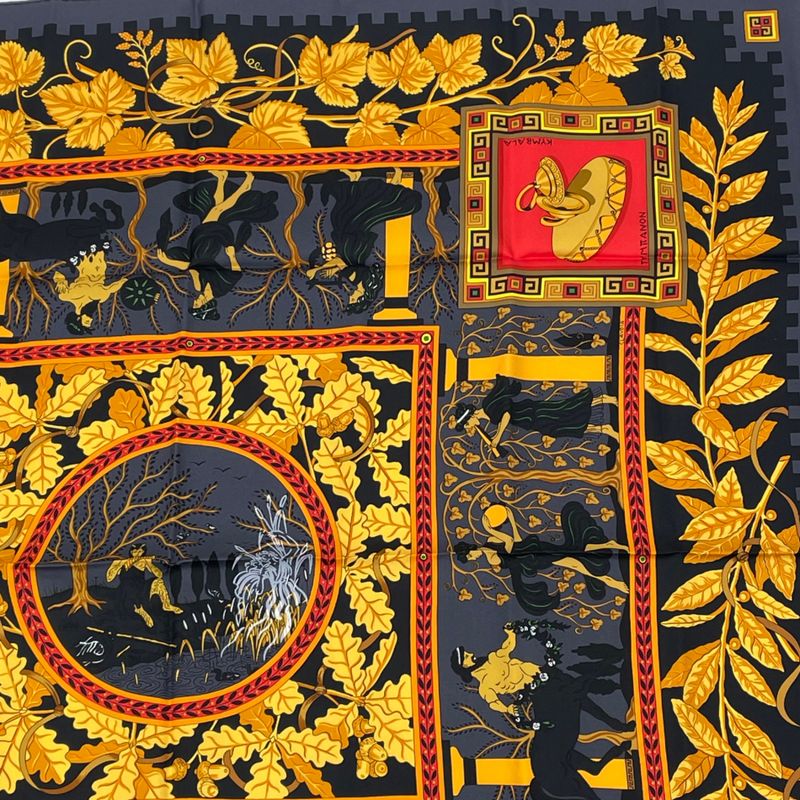 Hermes Carre 90 Musique DES Dieux Music Of The Gods Scarf Silk Black